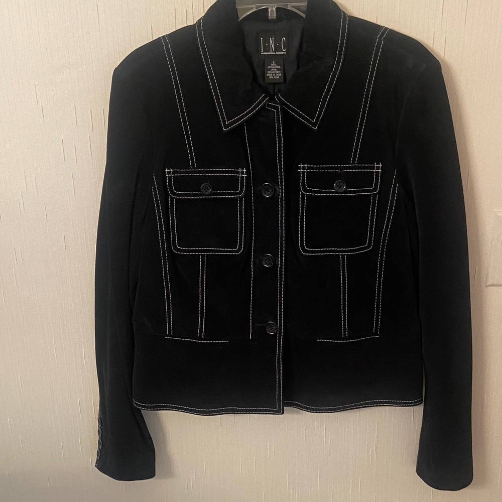 INC International Concepts Women's Suede Black Blazer with White Detailing